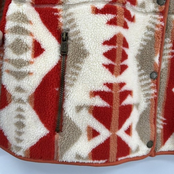 Pendleton Women's Pike Fleece Jacket L Snap Front Orange Mango Los Lunas Tribal - Picture 8 of 13
